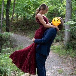 Jovani sparkly maroon prom dress